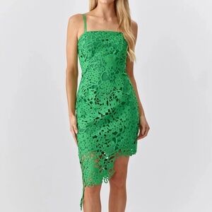 Adelyn Rae Crochet Lace Sleeveless Asymmetrical Hem Dress Small Green NWT